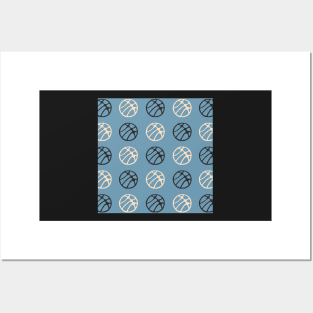 Blue Basketball Ball Pattern Black and White Posters and Art